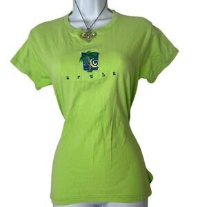 VTG Anvil Aruba Travel Baby Tee Sparkle Embroidered Souvenir Green Tropical sz S